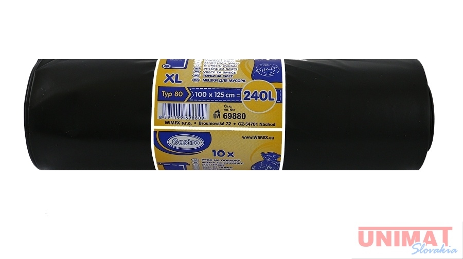Vrecia do košov  240L, 100x125cm, 10ks, igelitové, Typ80, čierne